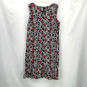 Kim Rogers Women’s Sleeveless Dress 14 Black Pink Floral Back Zip Lined